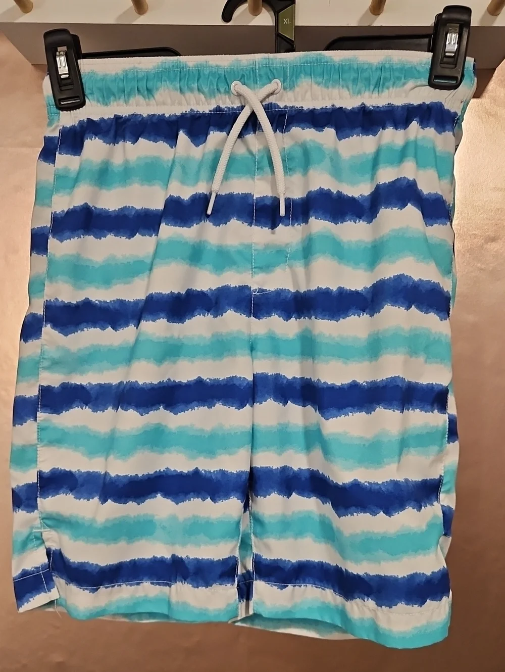 Kids Blue & Aqua Striped Swim Trunks
